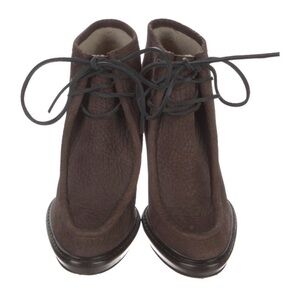 Burberry Prorsum Leather Ankle Lace-Up Boots
	Brown
